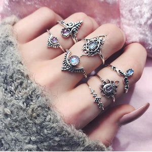 7pcs/Set Bohemian Vintage Silver Stack Rings