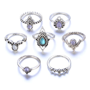 7pcs/Set Bohemian Vintage Silver Stack Rings